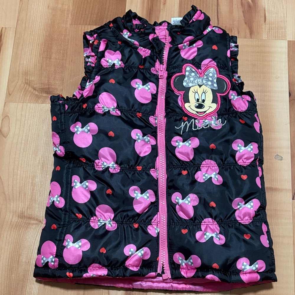Disney Pink and Black Minnie Mouse Puffer Vest